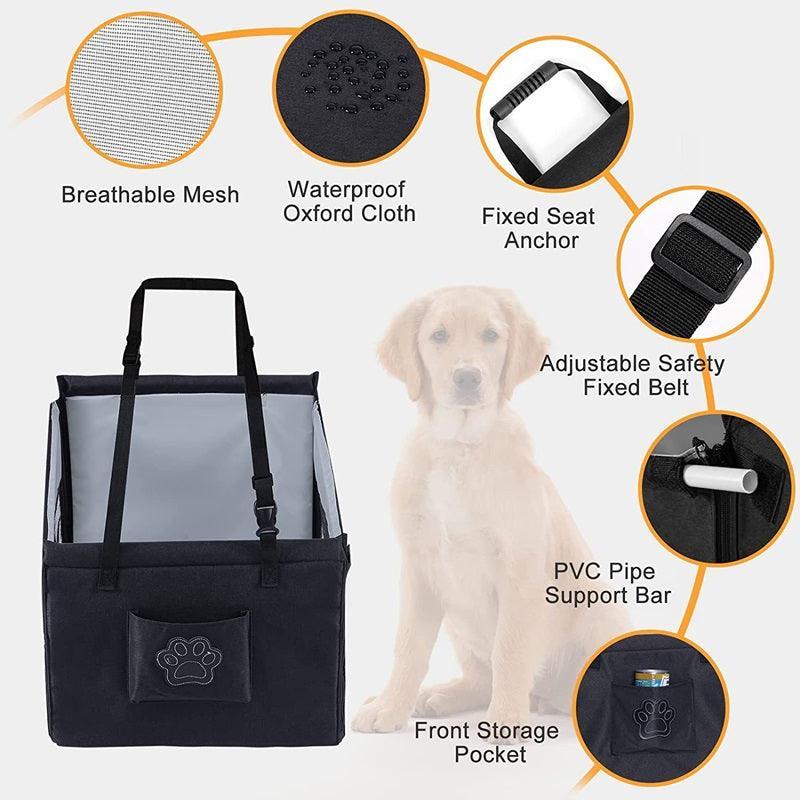Dog Car Booster Seat | Waterproof 600D Oxford, Foldable & Harness-Secured | Black & Gray EVSTITAN