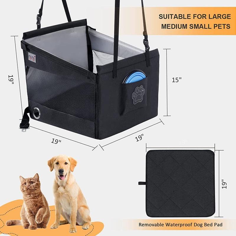 Dog Car Booster Seat | Waterproof 600D Oxford, Foldable & Harness-Secured | Black & Gray EVSTITAN