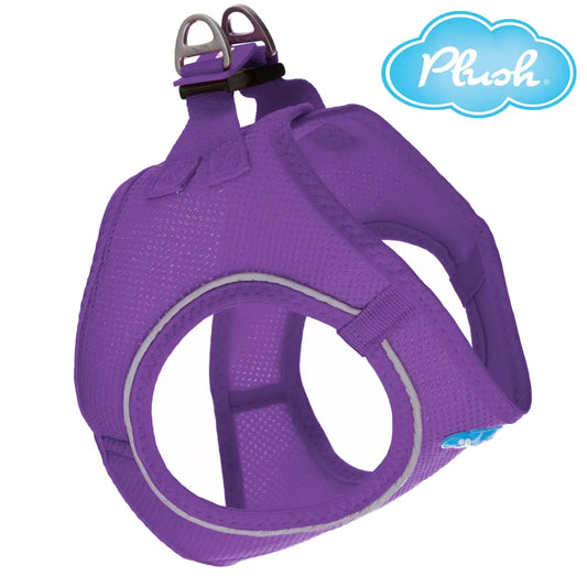 Purple Plush Step-In Air Mesh dog harness with reflective strip