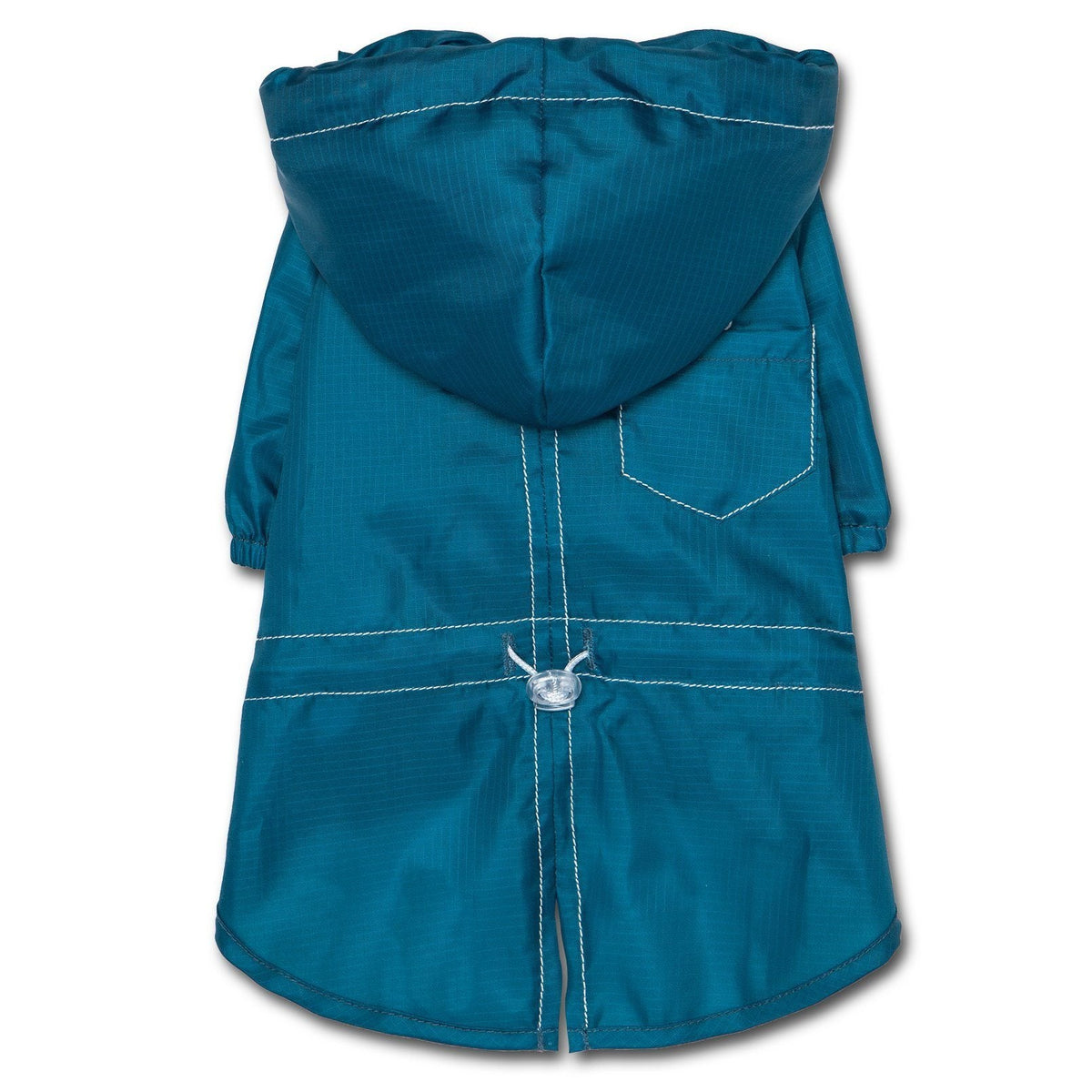 Blue raincoat with a hood on a white background