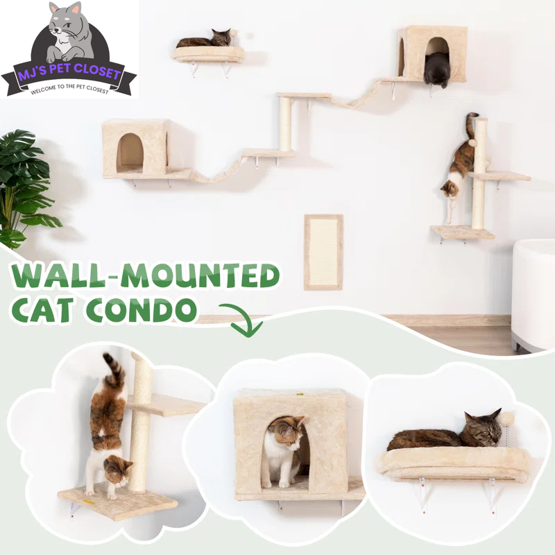 Darkiel 7-Piece Wall-Mounted Cat Climbing Tower – Space-Saving Shelf Set MJ's Pet Closet