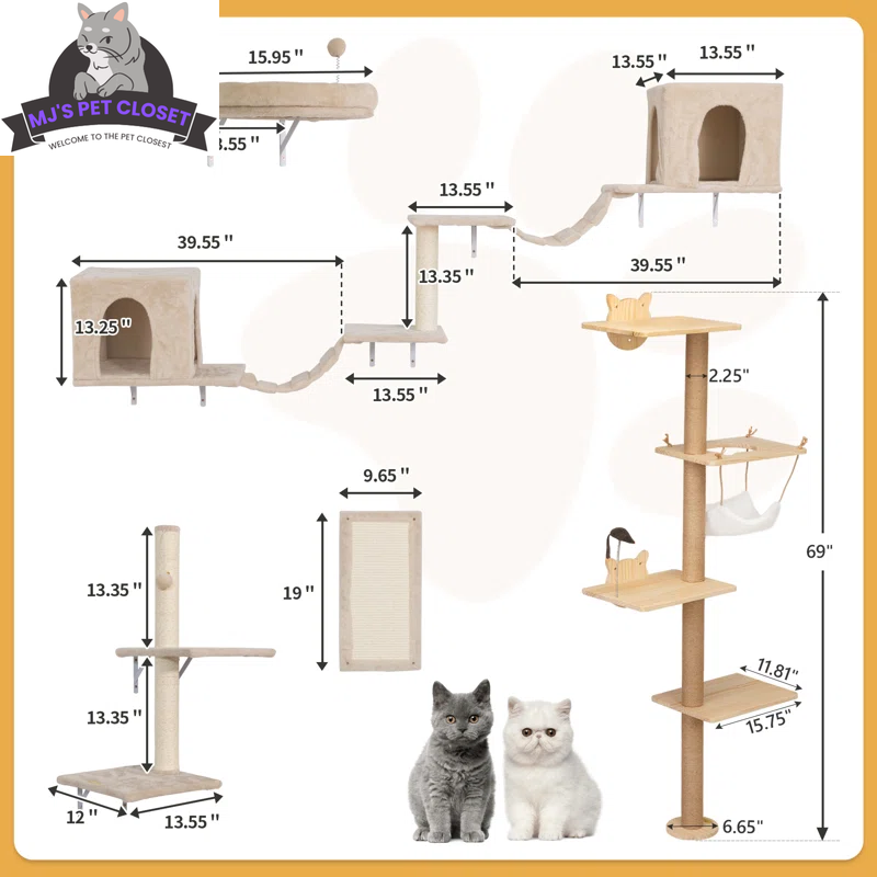 Darkiel 7-Piece Wall-Mounted Cat Climbing Tower – Space-Saving Shelf Set MJ's Pet Closet
