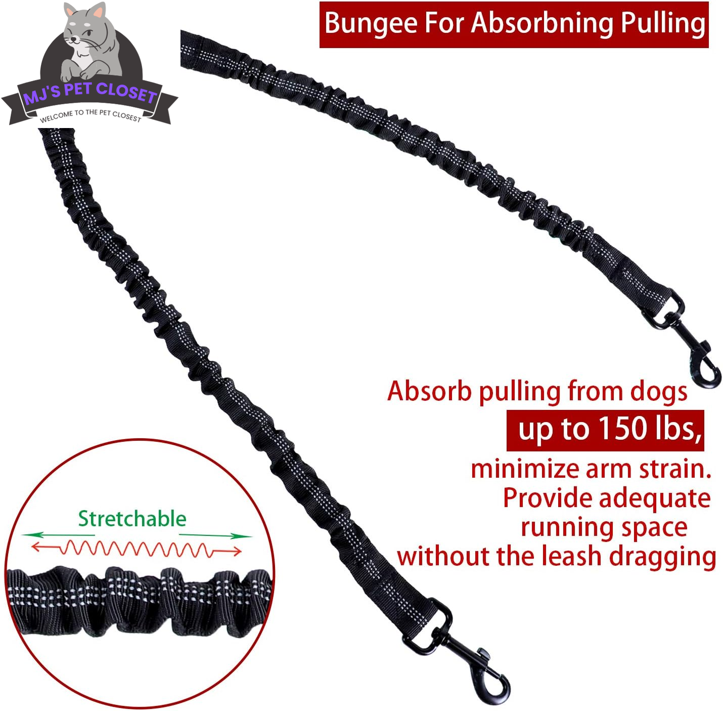 360° Swivel Double Dog Leash – Hands-Free, Bungee Shock Absorber (Up to 200 lbs) MJ's Pet Closet