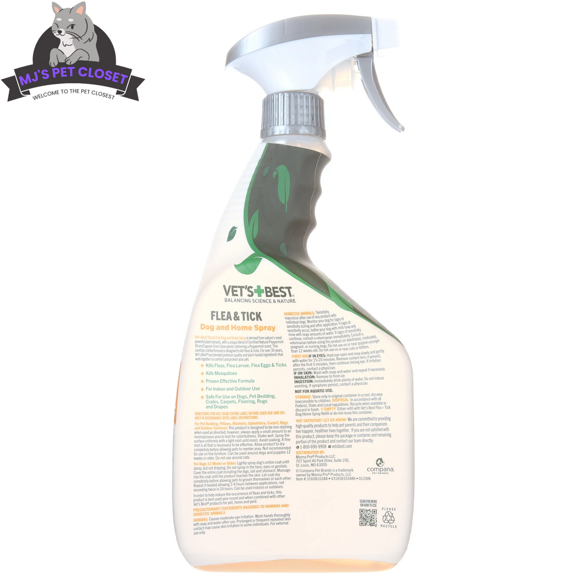 Vet's Best Flea & Tick Home Spray – Natural Peppermint, 32oz MJ's Pet Closet