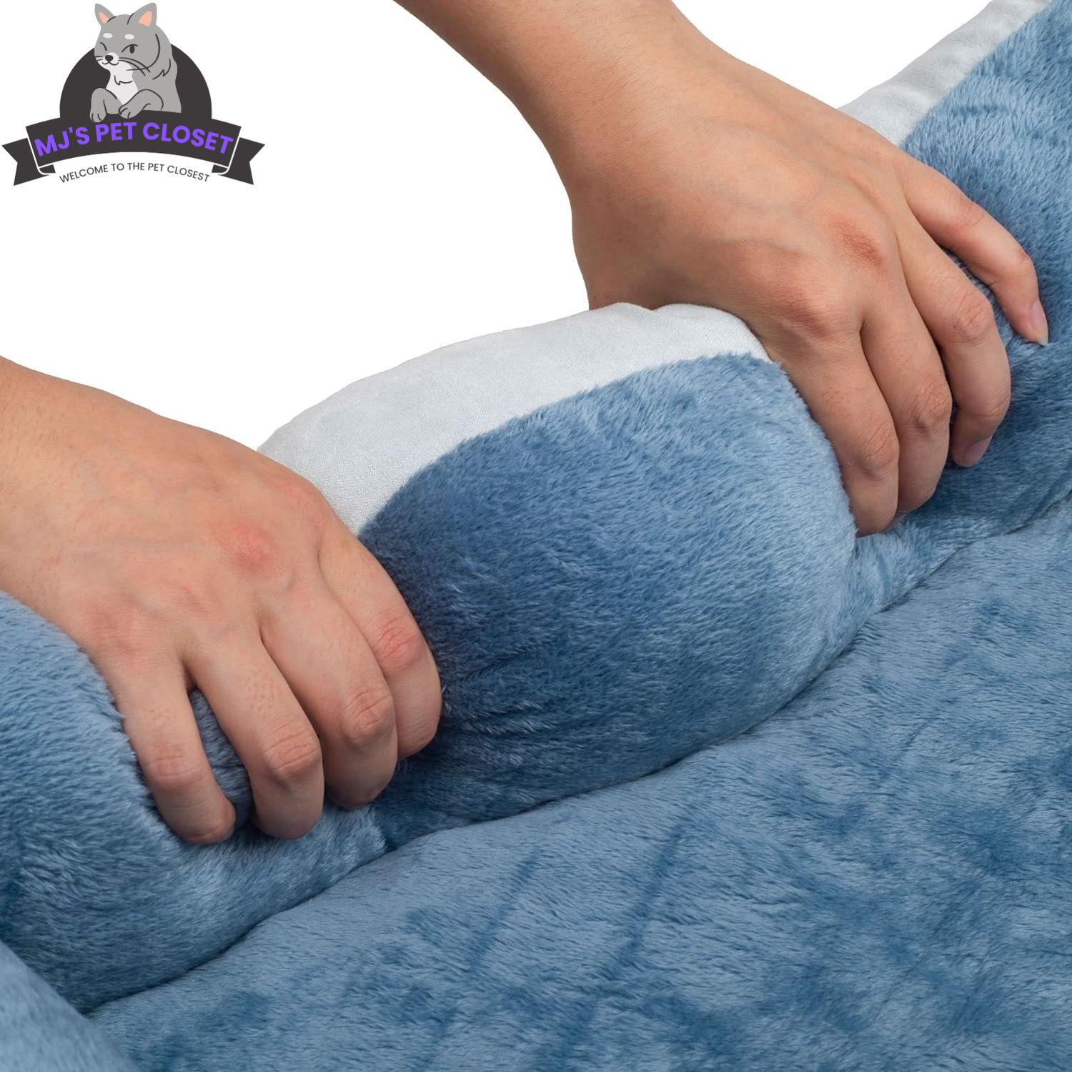 Medium Orthopedic Rectangle Bolster Pet Bed – Blue, Reversible MJ's Pet Closet