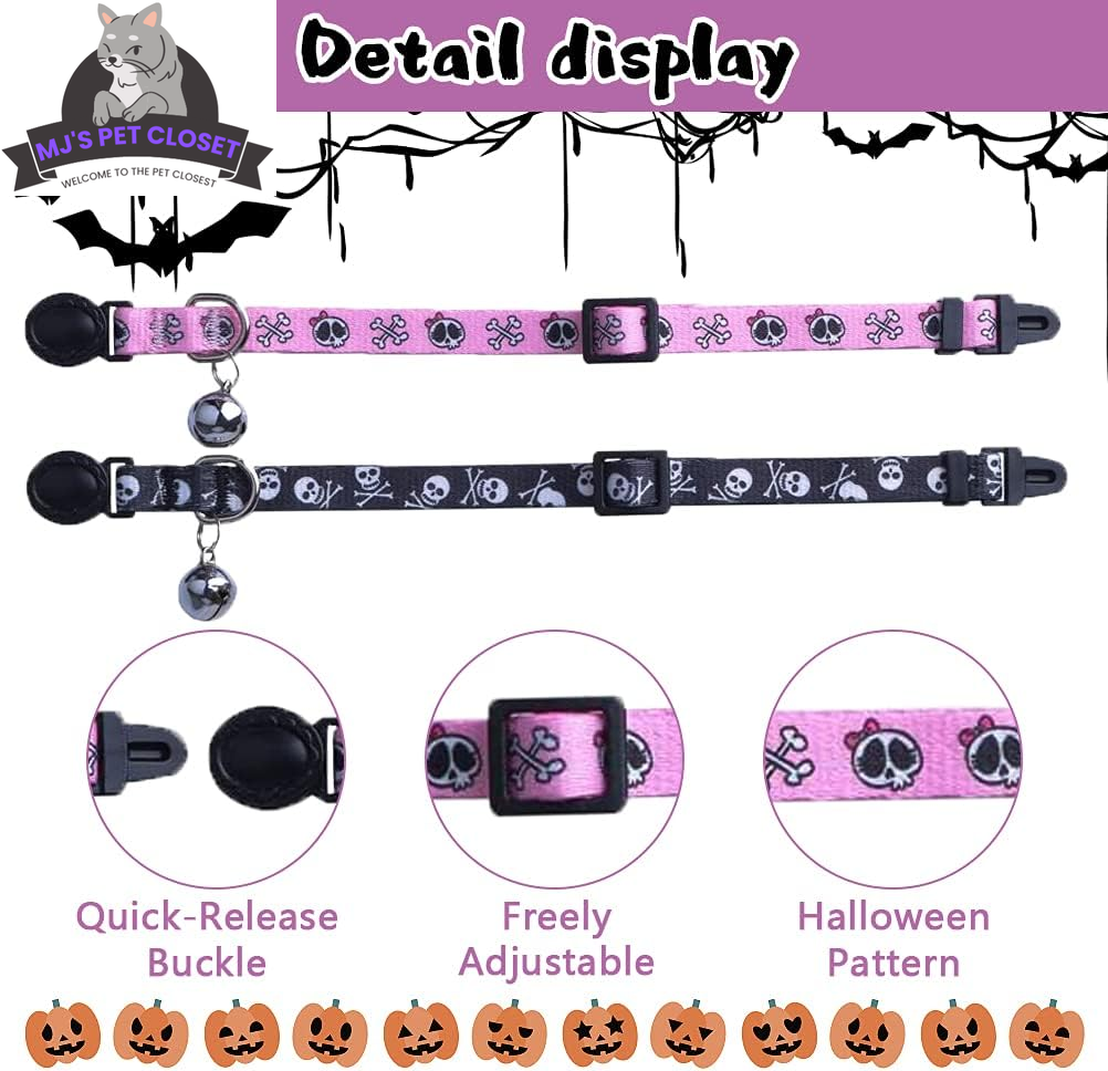 Breakaway Cat Collar 2-Pack – Pink & Black Skull Design MJ's Pet Closet