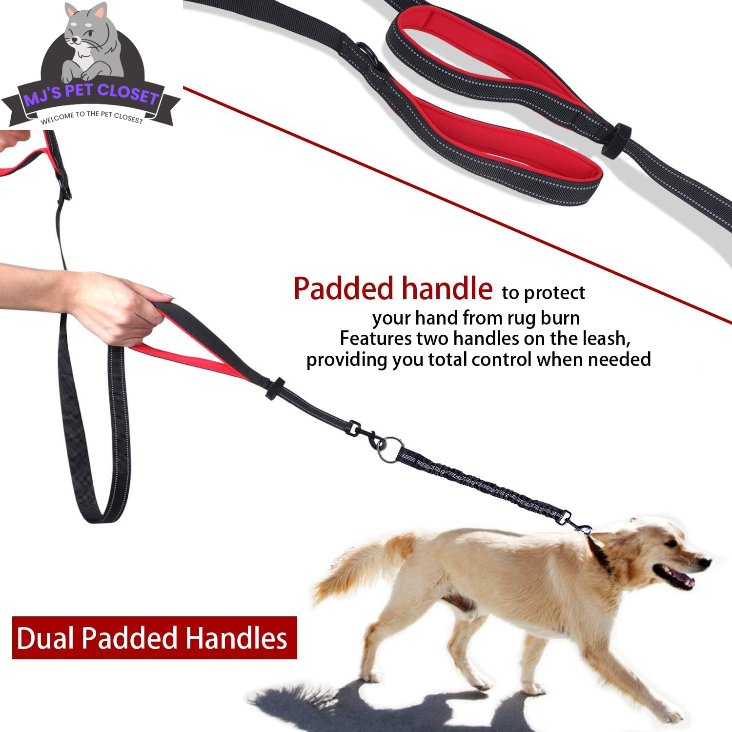 360° Swivel Double Dog Leash – Hands-Free, Bungee Shock Absorber (Up to 200 lbs) MJ's Pet Closet