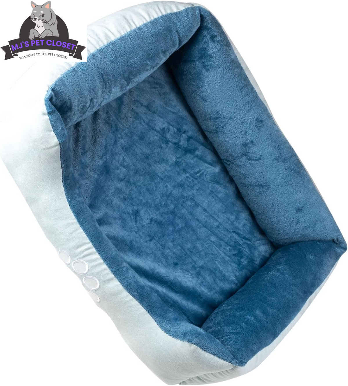 Medium Orthopedic Rectangle Bolster Pet Bed – Blue, Reversible MJ's Pet Closet