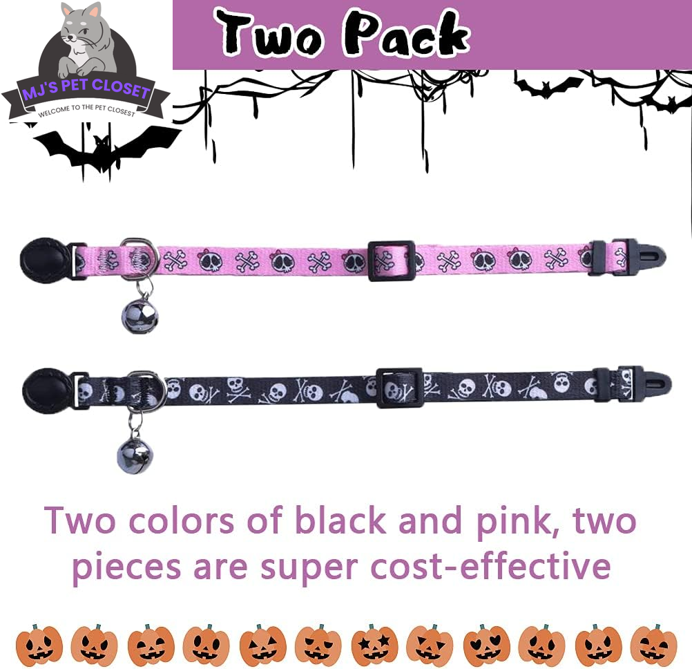 Breakaway Cat Collar 2-Pack – Pink & Black Skull Design MJ's Pet Closet