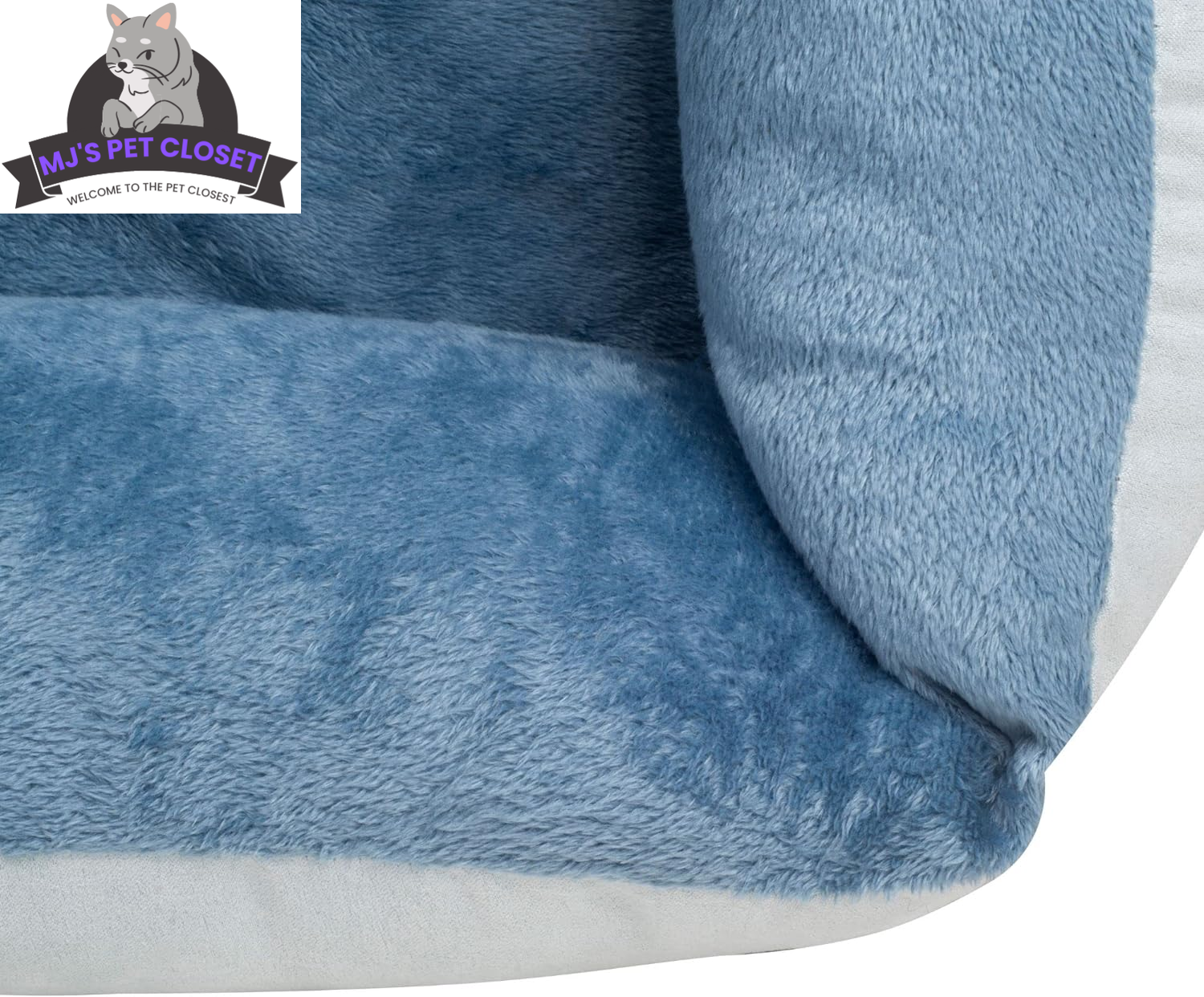 Medium Orthopedic Rectangle Bolster Pet Bed – Blue, Reversible MJ's Pet Closet