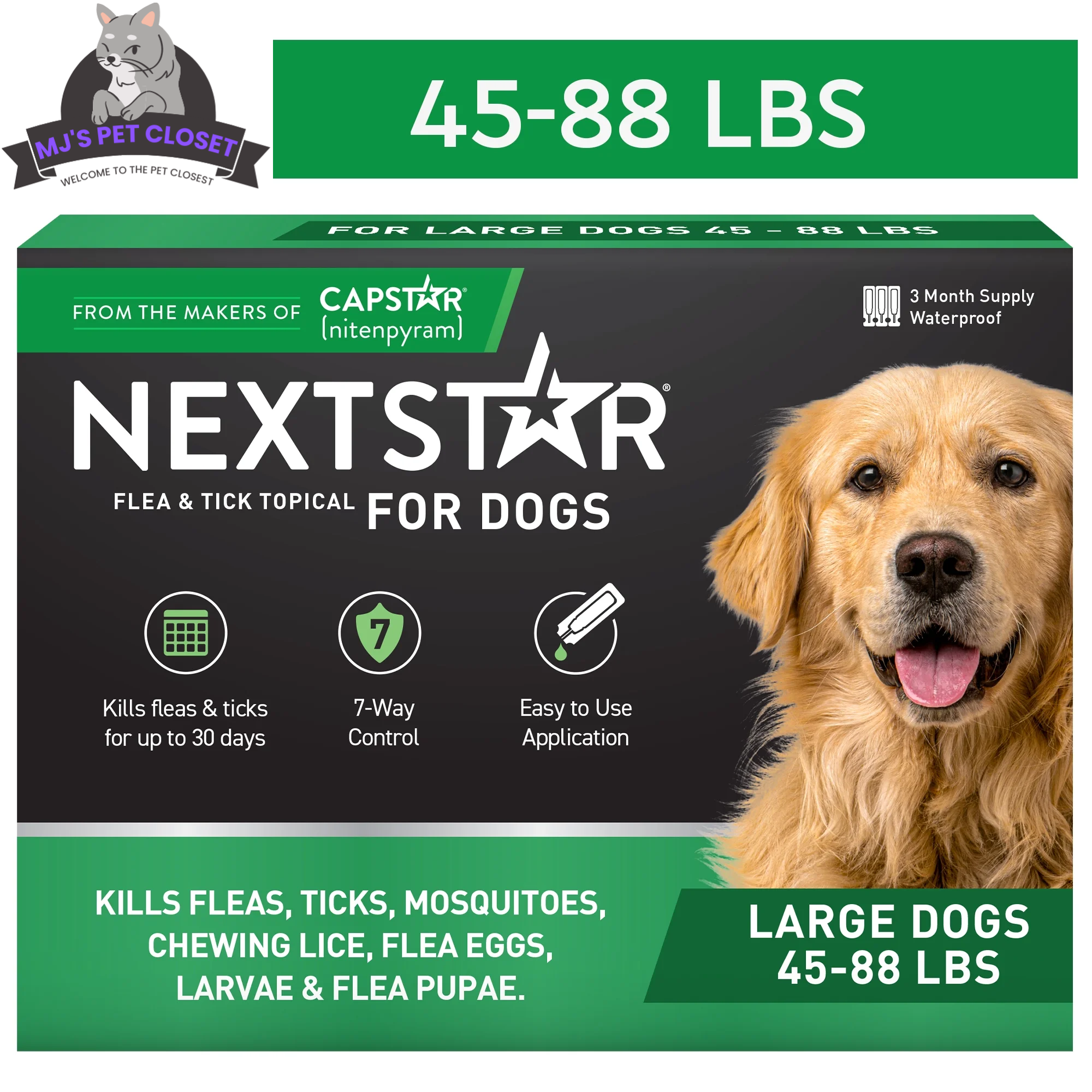 NEXTSTAR Flea & Tick Topical for Dogs 45-88 lbs – 3-Month Supply MJ's Pet Closet