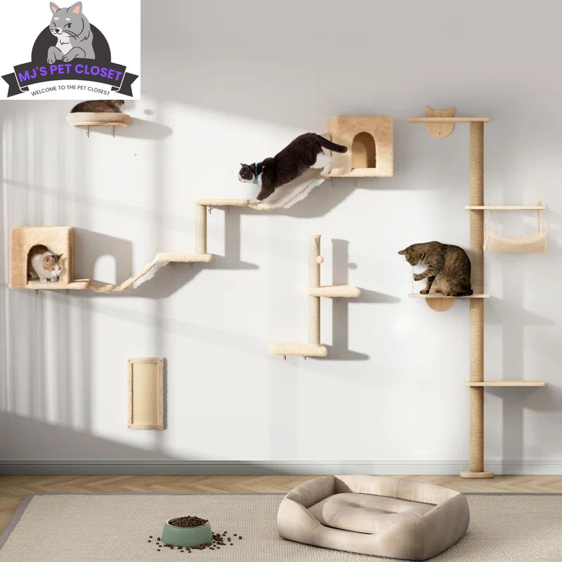 Darkiel 7-Piece Wall-Mounted Cat Climbing Tower – Space-Saving Shelf Set MJ's Pet Closet