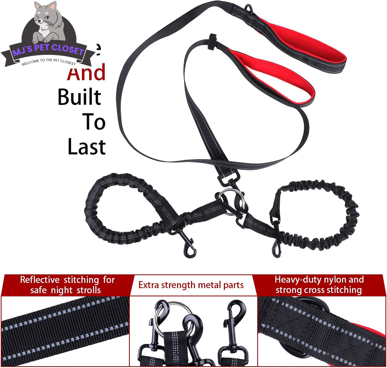 360° Swivel Double Dog Leash – Hands-Free, Bungee Shock Absorber (Up to 200 lbs) MJ's Pet Closet
