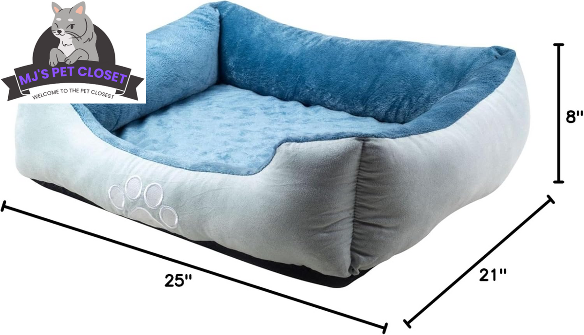 Medium Orthopedic Rectangle Bolster Pet Bed – Blue, Reversible MJ's Pet Closet