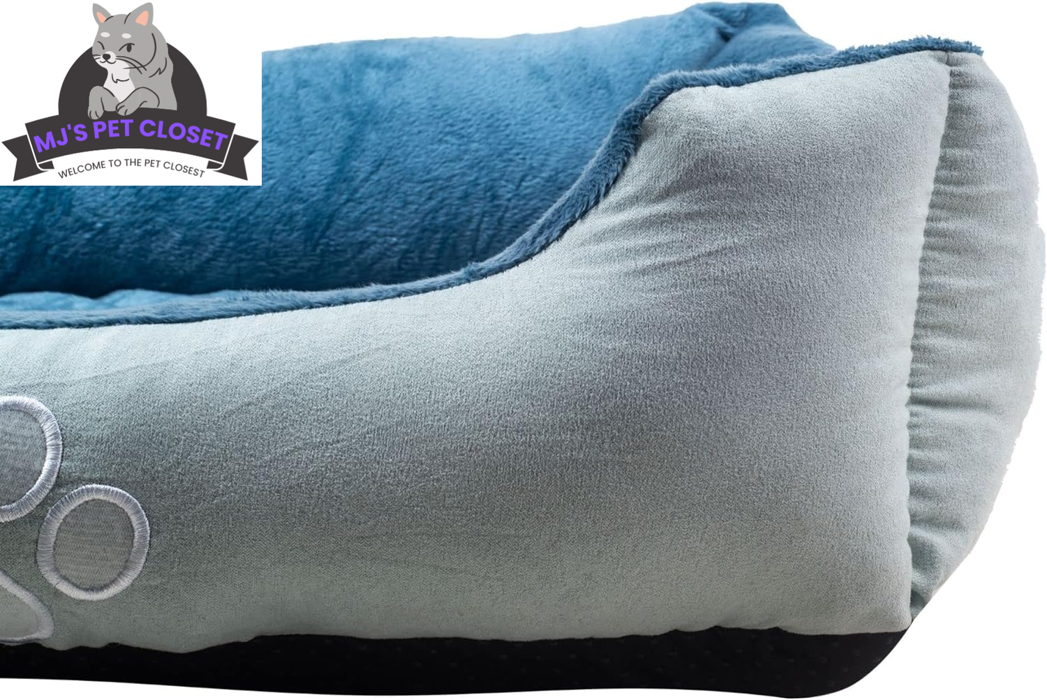 Medium Orthopedic Rectangle Bolster Pet Bed – Blue, Reversible MJ's Pet Closet